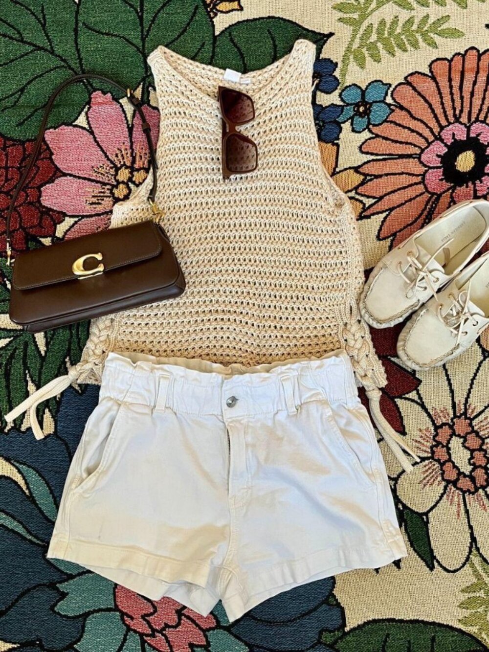 Beige Crochet Knit Tank Top Gap XS